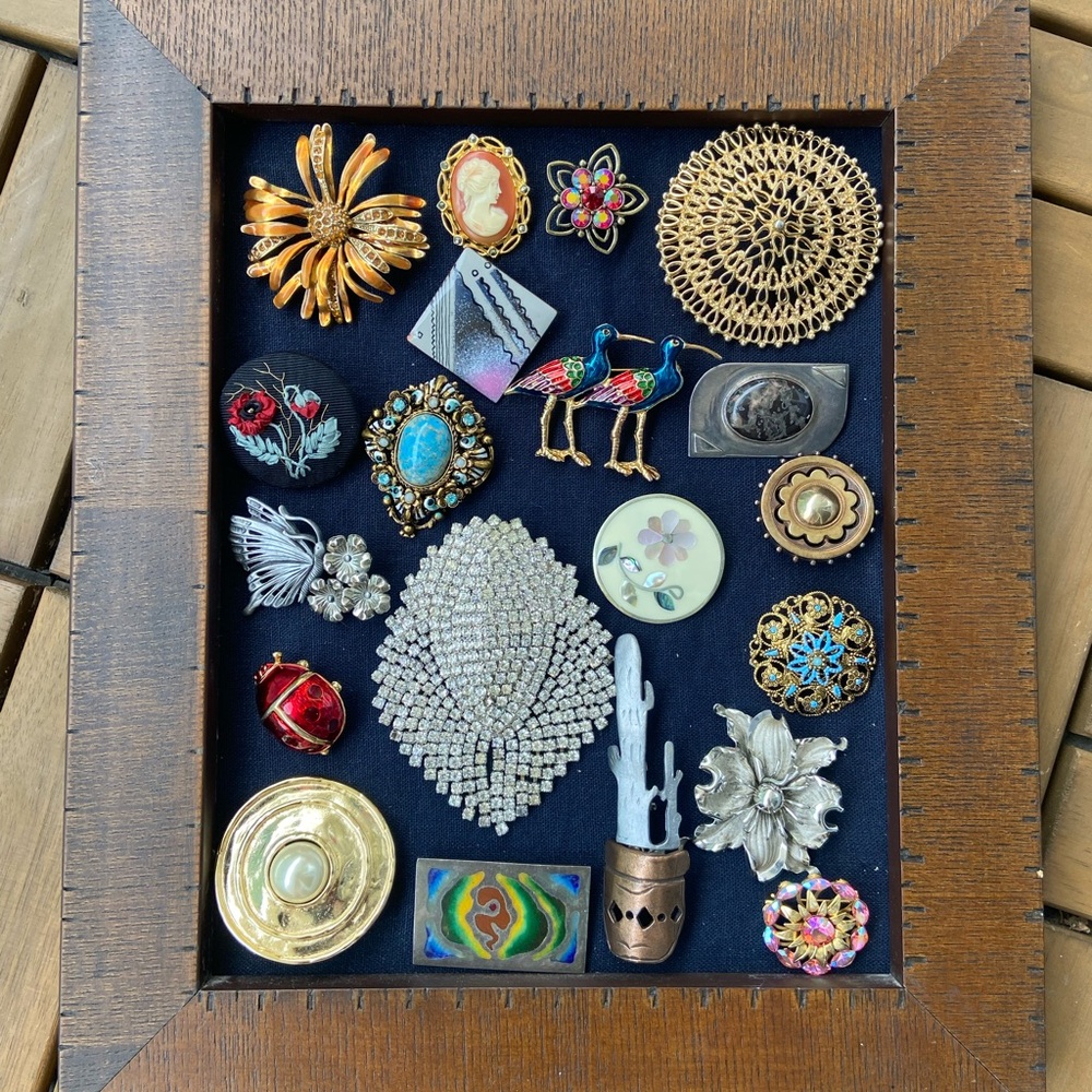 Vintage Brooch and Pin Collection in Frame 20